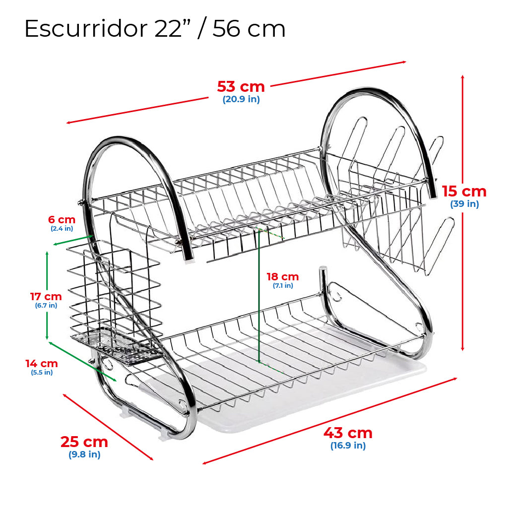 Escurridor 2 niveles para trastes de acero cromado (56 cm/ 22 in)