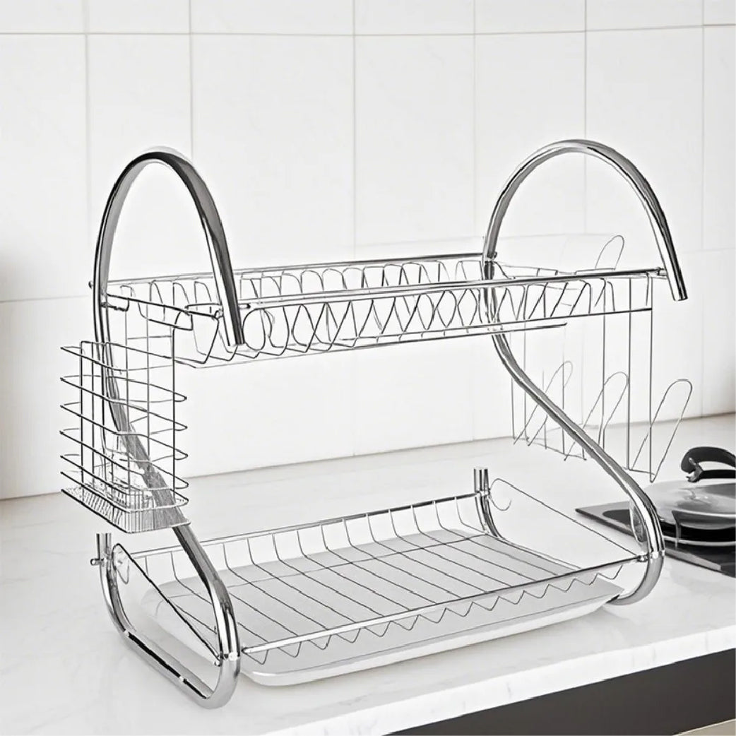Escurridor 2 niveles para trastes de acero cromado (56 cm/ 22 in)