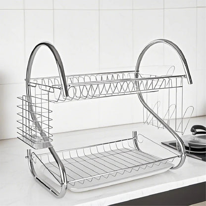Escurridor 2 niveles para trastes de acero cromado (56 cm/ 22 in)