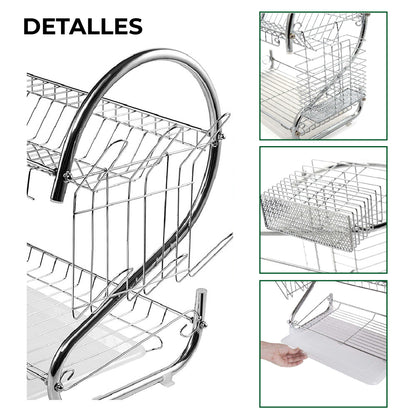 Escurridor 2 niveles para trastes de acero cromado (56 cm/ 22 in)