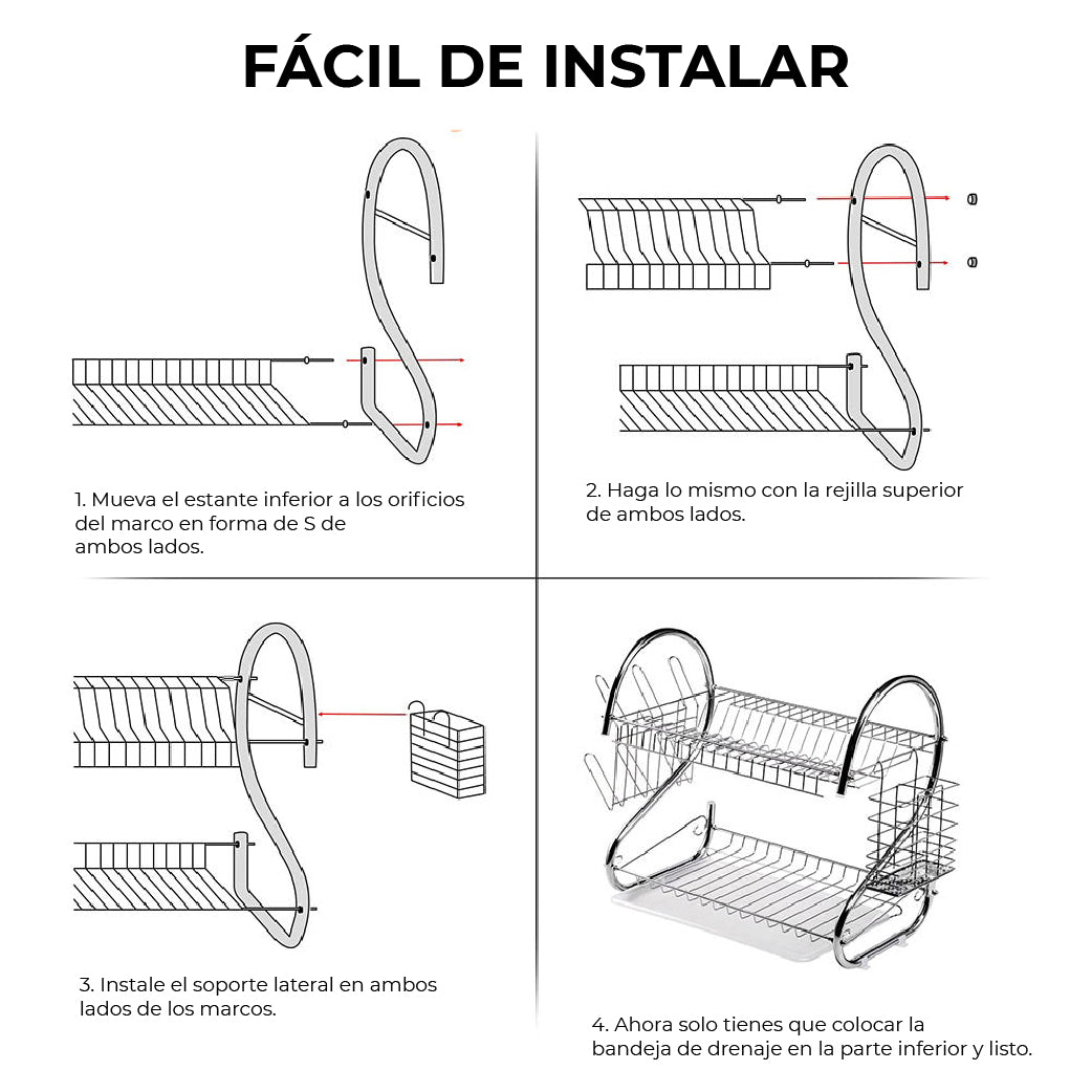 Escurridor 2 niveles para trastes de acero cromado (56 cm/ 22 in)