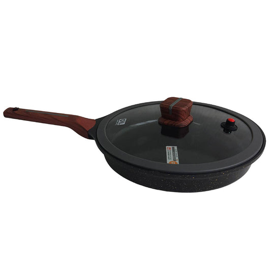Sarten con tapa Antiadherente cubierta de granito mango tipo madera 20 cm