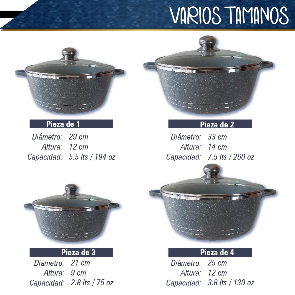 Bateria de 10 pz para cocina de Aluminio con recubrimiento de Granito (gris)