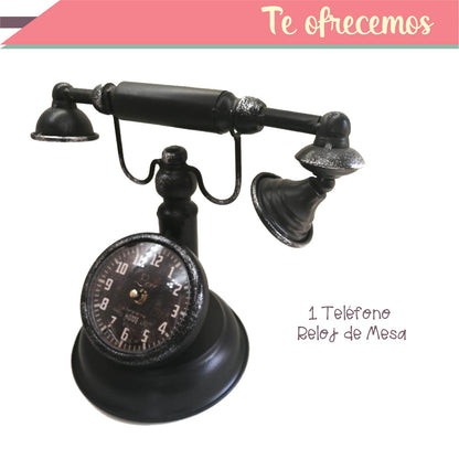 Reloj de Mesa Teléfono Vintage Negro