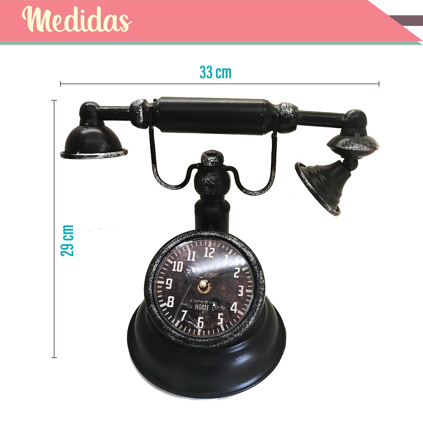 Reloj de Mesa Teléfono Vintage Negro