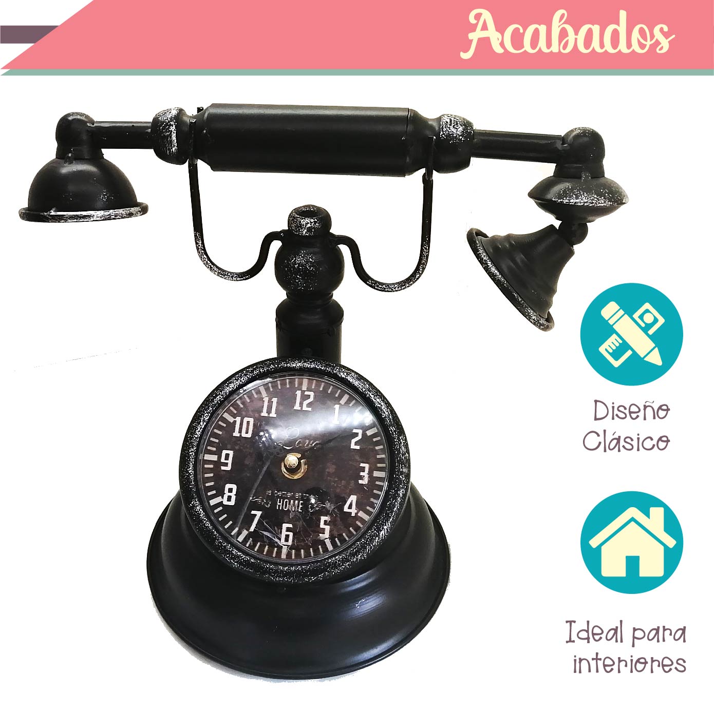 Reloj de Mesa Teléfono Vintage Negro