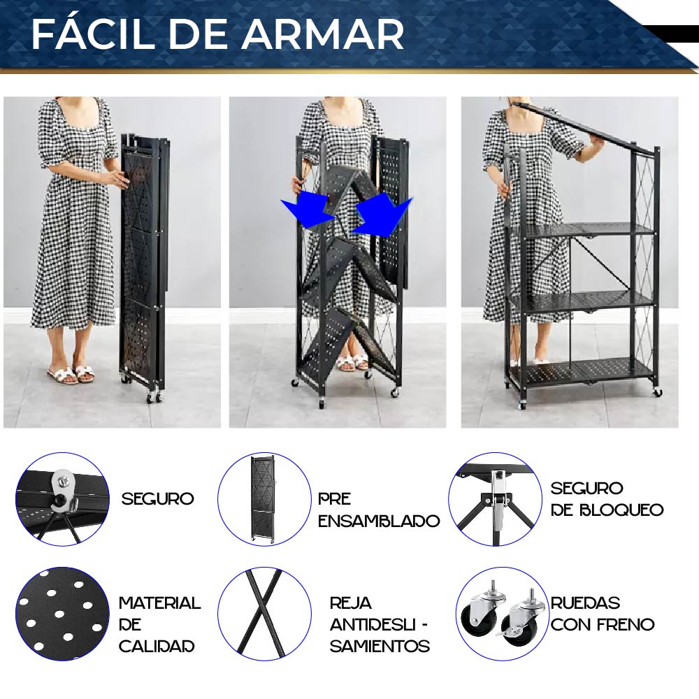 Estante de Almacenamiento Plegable de Acero al carbón con Ruedas