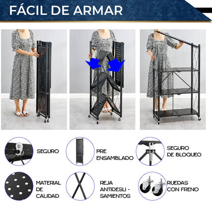 Estante de Almacenamiento Plegable de Acero al carbón con Ruedas