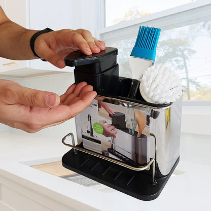 Dispensador de jabón líquido para Cocina con Porta Esponja y Accesorios para Fregadero