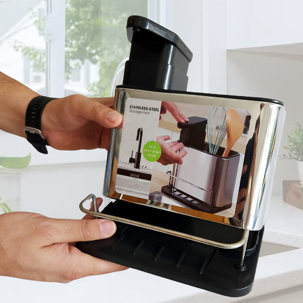 Dispensador de jabón líquido para Cocina con Porta Esponja y Accesorios para Fregadero