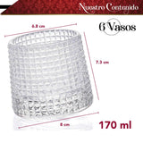 Set 6 Vasos para Whisky licor 170 ml Cristal Grueso Bar Coctel diseño Elegante Puntos Ideal para Regalo