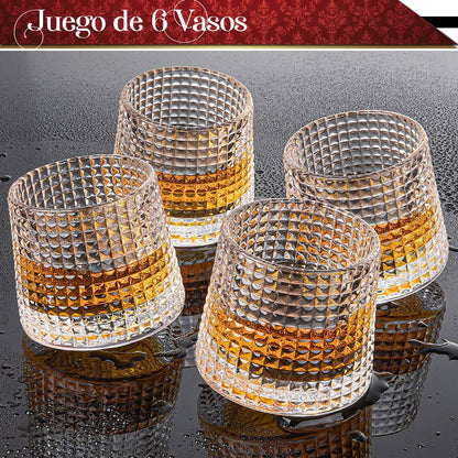 Set 6 Vasos para Whisky licor 170 ml Cristal Grueso Bar Coctel diseño Elegante Puntos Ideal para Regalo