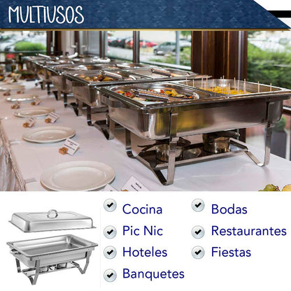 CHAFER BUFFET RECTANGULAR DE ACERO INOXIDABLE DE 9.5 L