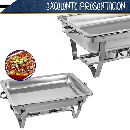 CHAFER BUFFET RECTANGULAR DE ACERO INOXIDABLE DE 9.5 L