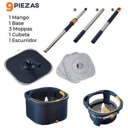 Cubeta Giratoria con trapeador con mopas Lavables Incluidas