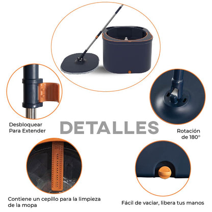 Cubeta Giratoria con trapeador con mopas Lavables Incluidas