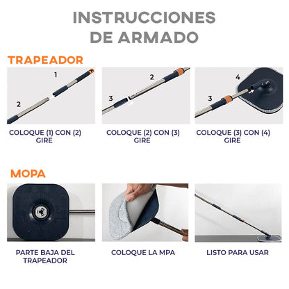 Cubeta Giratoria con trapeador con mopas Lavables Incluidas