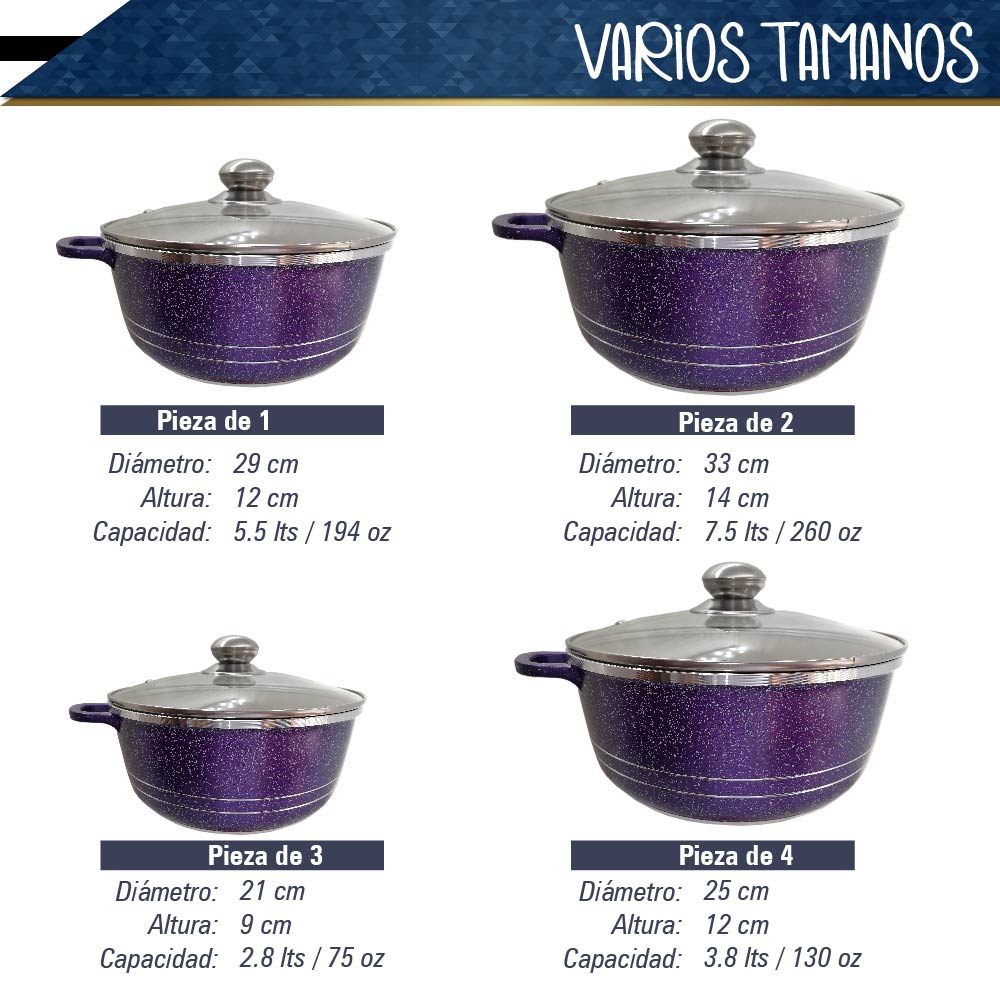 Bateria de 10 pz para cocina de Aluminio con recubrimiento de Granito (Morado)
