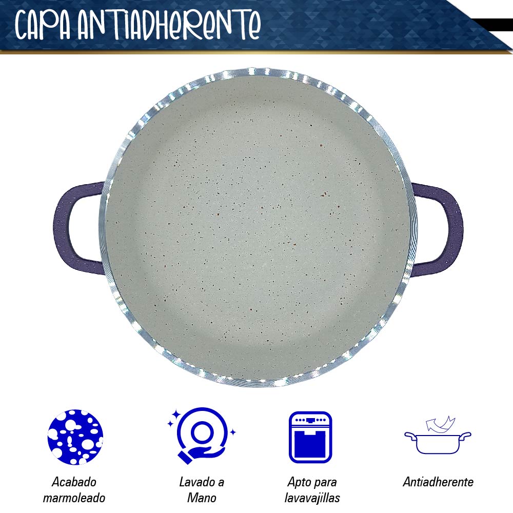 Bateria de 10 pz para cocina de Aluminio con recubrimiento de Granito (Morado)