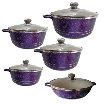 Bateria de 10 pz para cocina de Aluminio con recubrimiento de Granito (Morado)
