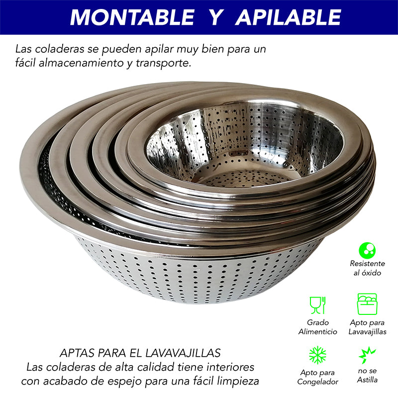 Juego De 6 Coladores De Acero Inoxidable Apilables
