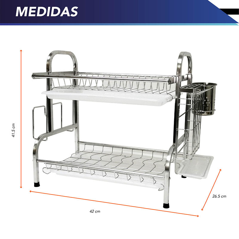 Estante Para Secar Platos Escurridor 2 Niveles Acero Inoxidable