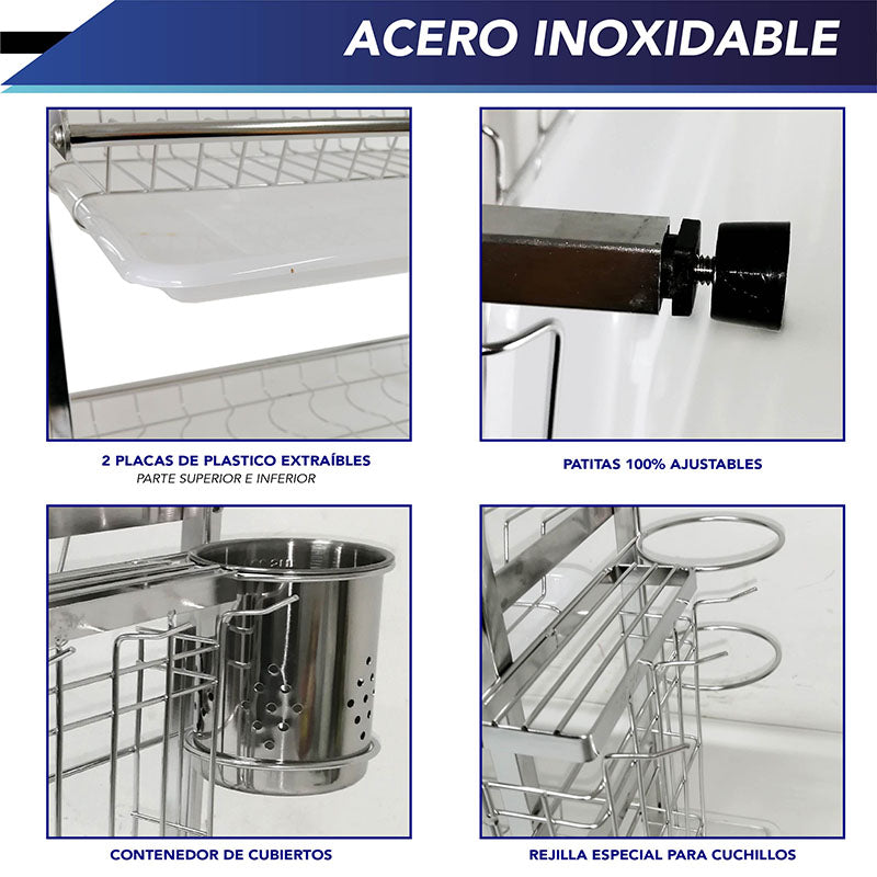 Estante Para Secar Platos Escurridor 2 Niveles Acero Inoxidable