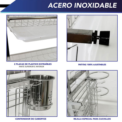 Estante Para Secar Platos Escurridor 2 Niveles Acero Inoxidable