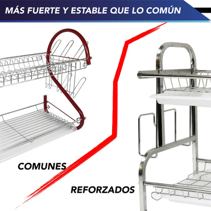 Estante Para Secar Platos Escurridor 2 Niveles Acero Inoxidable