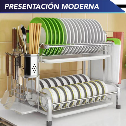 Estante Para Secar Platos Escurridor 2 Niveles Acero Inoxidable