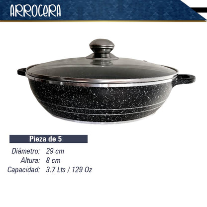 Bateria de 10 pz para cocina de Aluminio con recubrimiento de Granito (Negra)