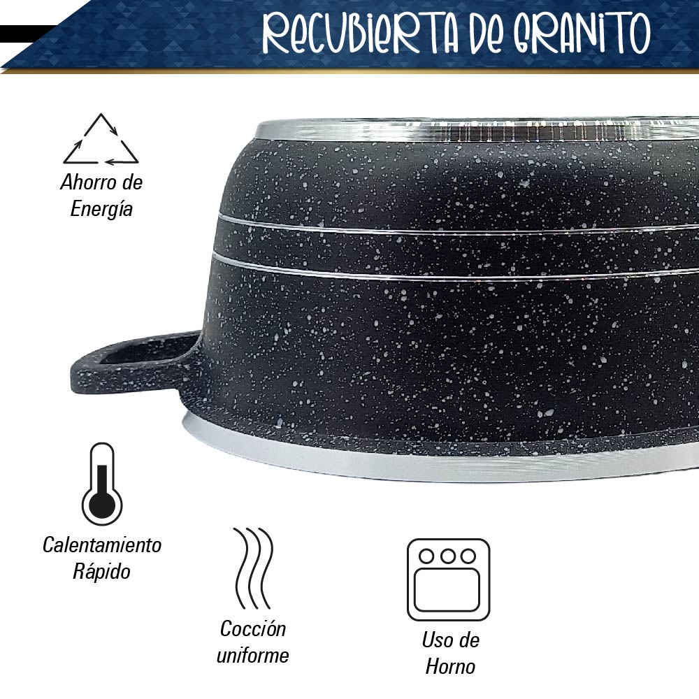 Bateria de 10 pz para cocina de Aluminio con recubrimiento de Granito (Negra)