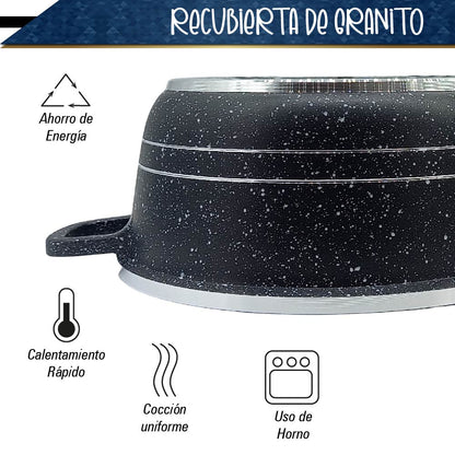Bateria de 10 pz para cocina de Aluminio con recubrimiento de Granito (Negra)