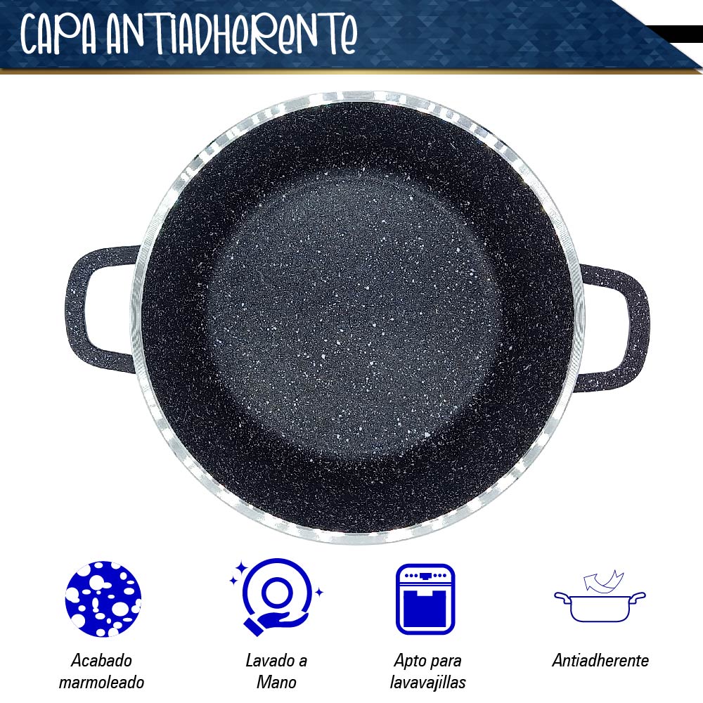 Bateria de 10 pz para cocina de Aluminio con recubrimiento de Granito (Negra)