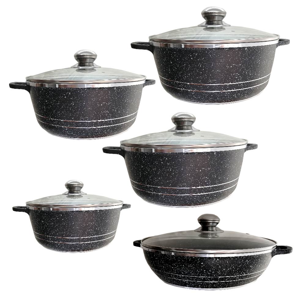 Bateria de 10 pz para cocina de Aluminio con recubrimiento de Granito (Negra)