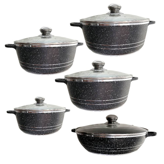 Bateria de 10 pz para cocina de Aluminio con recubrimiento de Granito (Negra)