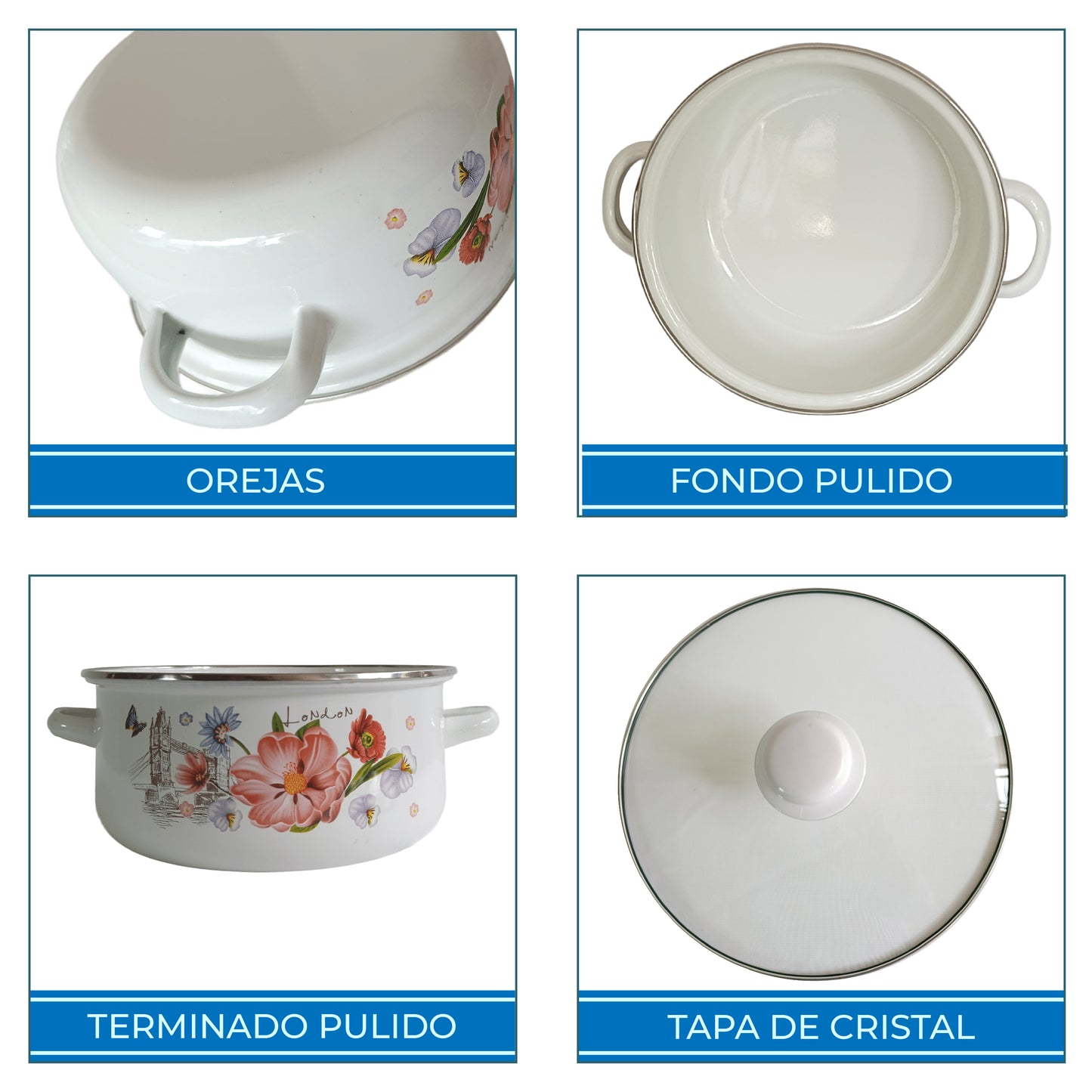 *RD ROYAL COOK Juego de Cacerolas Esmaltadas de Peltre (10 Piezas)* | Set de Ollas Apilables con Tapa | *Capacidades 1.1L a 4L* | Ideal para Cocinar, Servir y Guardar | *Diseño Vintage Higiénico*
