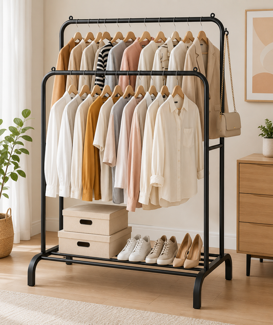 Perchero Doble 2 Niveles Para Ropa | Rack Organizador Metálico Tipo Closet