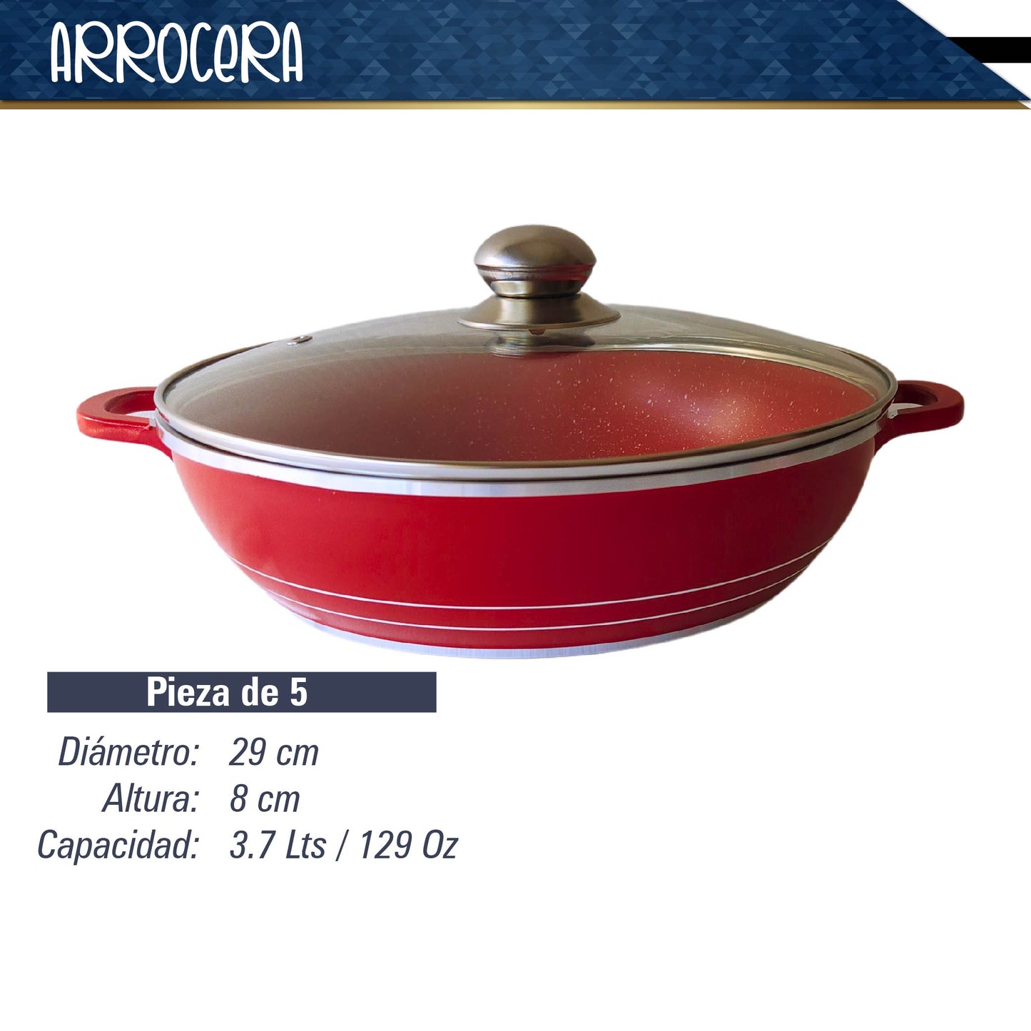 Bateria de 10 pz para cocina de Aluminio con recubrimiento de Granito (roja)