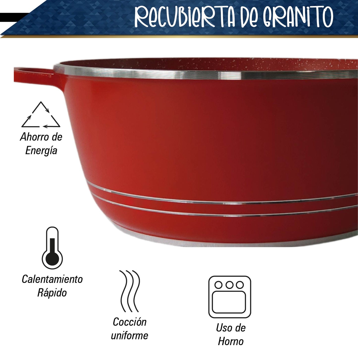 Bateria de 10 pz para cocina de Aluminio con recubrimiento de Granito (roja)