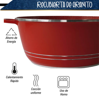 Bateria de 10 pz para cocina de Aluminio con recubrimiento de Granito (roja)