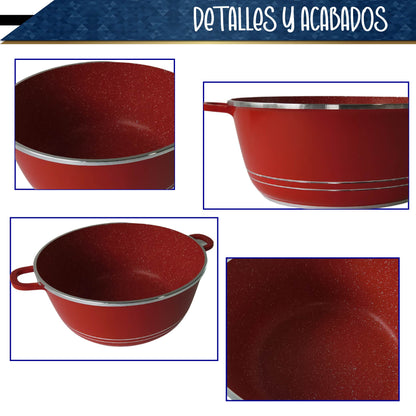 Bateria de 10 pz para cocina de Aluminio con recubrimiento de Granito (roja)