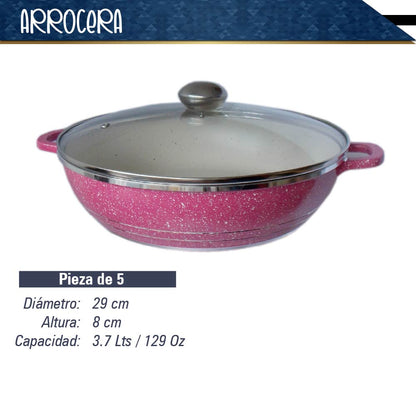 Bateria de 10 pz para cocina de Aluminio con recubrimiento de Granito (rosa)