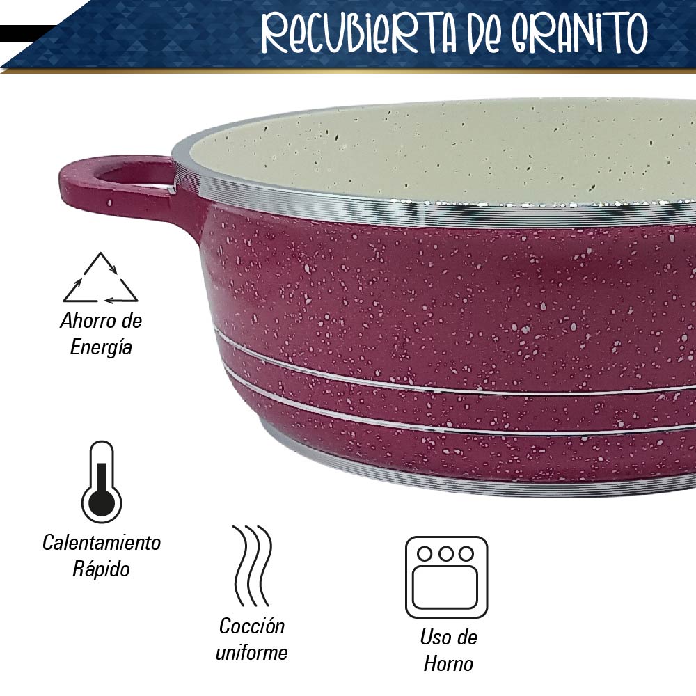 Bateria de 10 pz para cocina de Aluminio con recubrimiento de Granito (rosa)