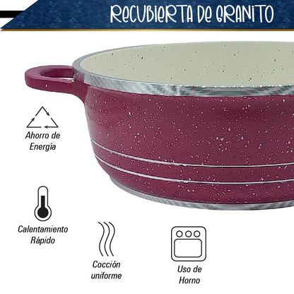 Bateria de 10 pz para cocina de Aluminio con recubrimiento de Granito (rosa)