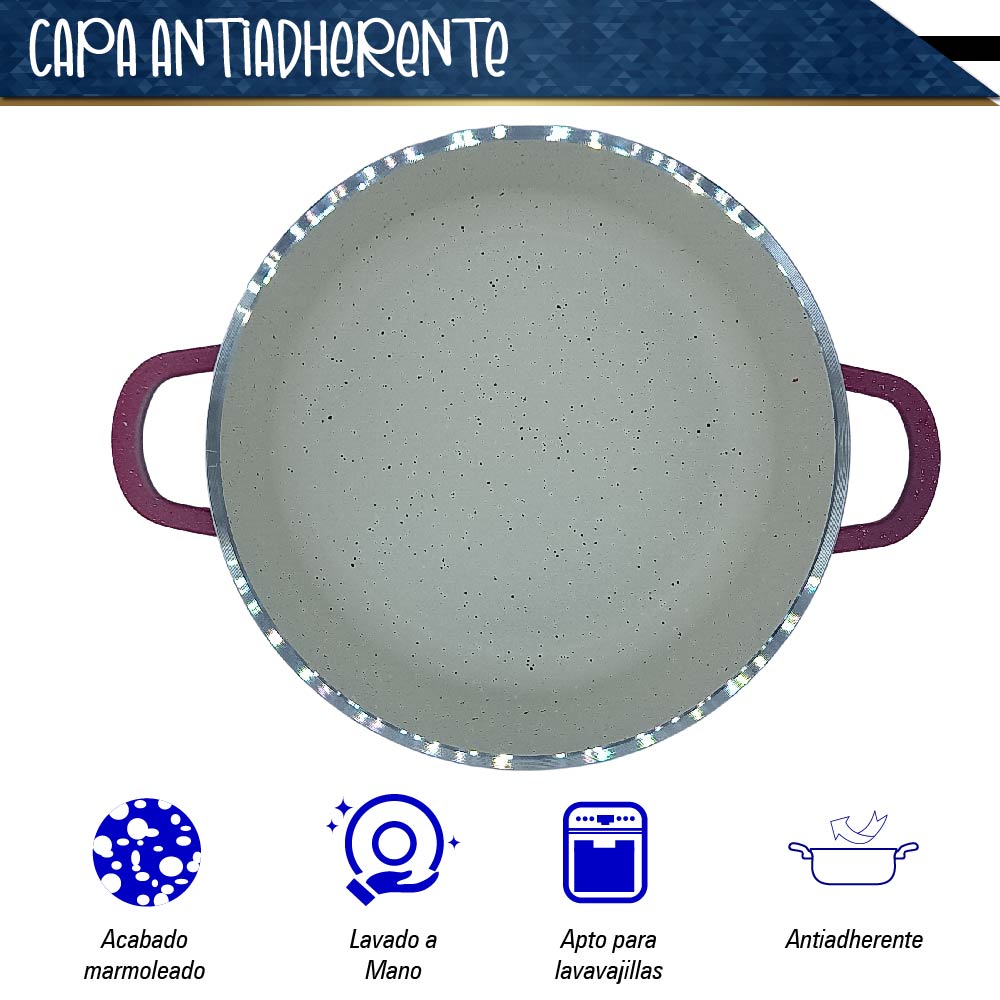 Bateria de 10 pz para cocina de Aluminio con recubrimiento de Granito (rosa)