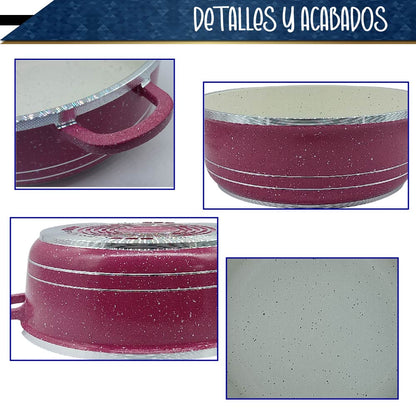 Bateria de 10 pz para cocina de Aluminio con recubrimiento de Granito (rosa)