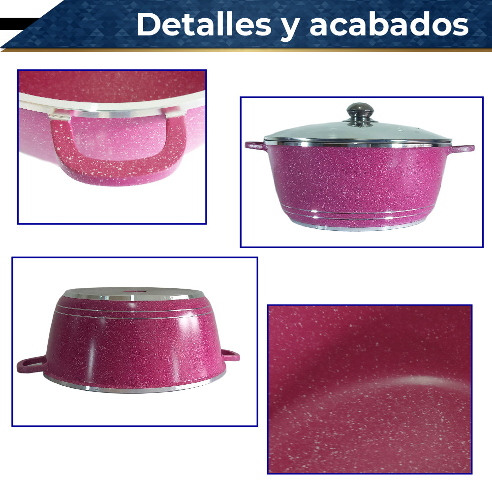 Bateria de Cocina Olla Cacerola Imperial XL 6 pz (Rosa)