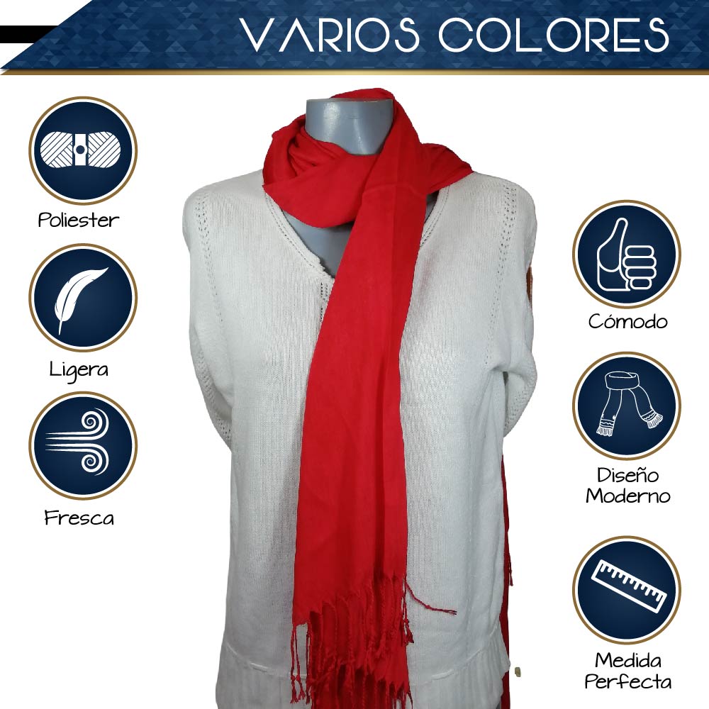 Pashmina Larga | Bufanda Elegante | Mascada (Rojo)