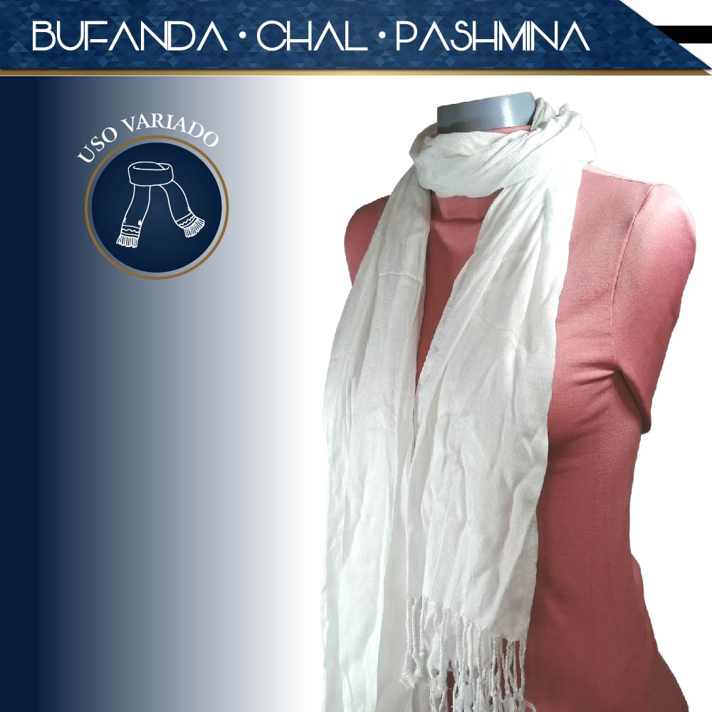 Pashmina Larga | Bufanda Elegante | Mascada (Blanca)